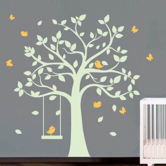 Tree Wall Decals with Birds Swing 